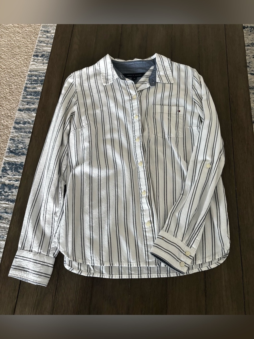 Tommy Hilfiger White and Black Vertical Stripe Button-Down Shirt